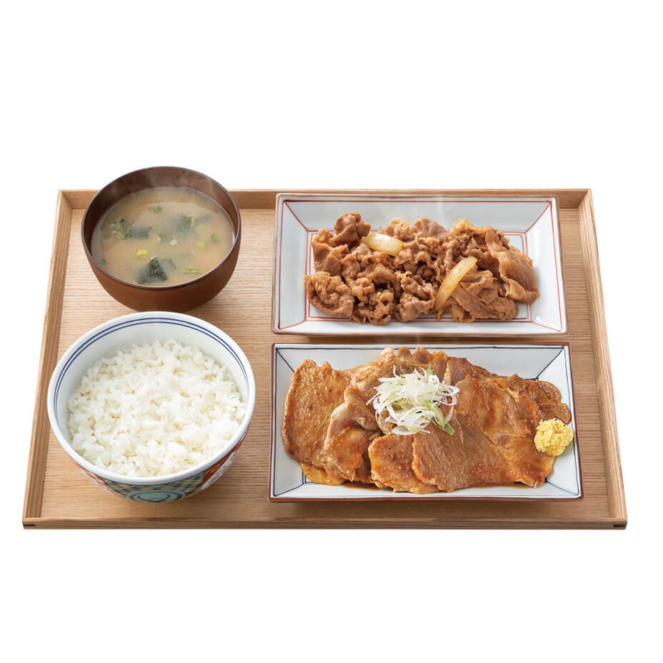 W定食（牛皿・大判豚肩ロース焼き定食（旨ダレ生姜））